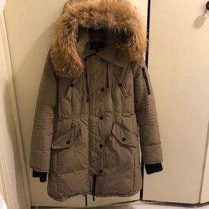 BCBGMaxazria Sahara Fur hooded puffer Size Small